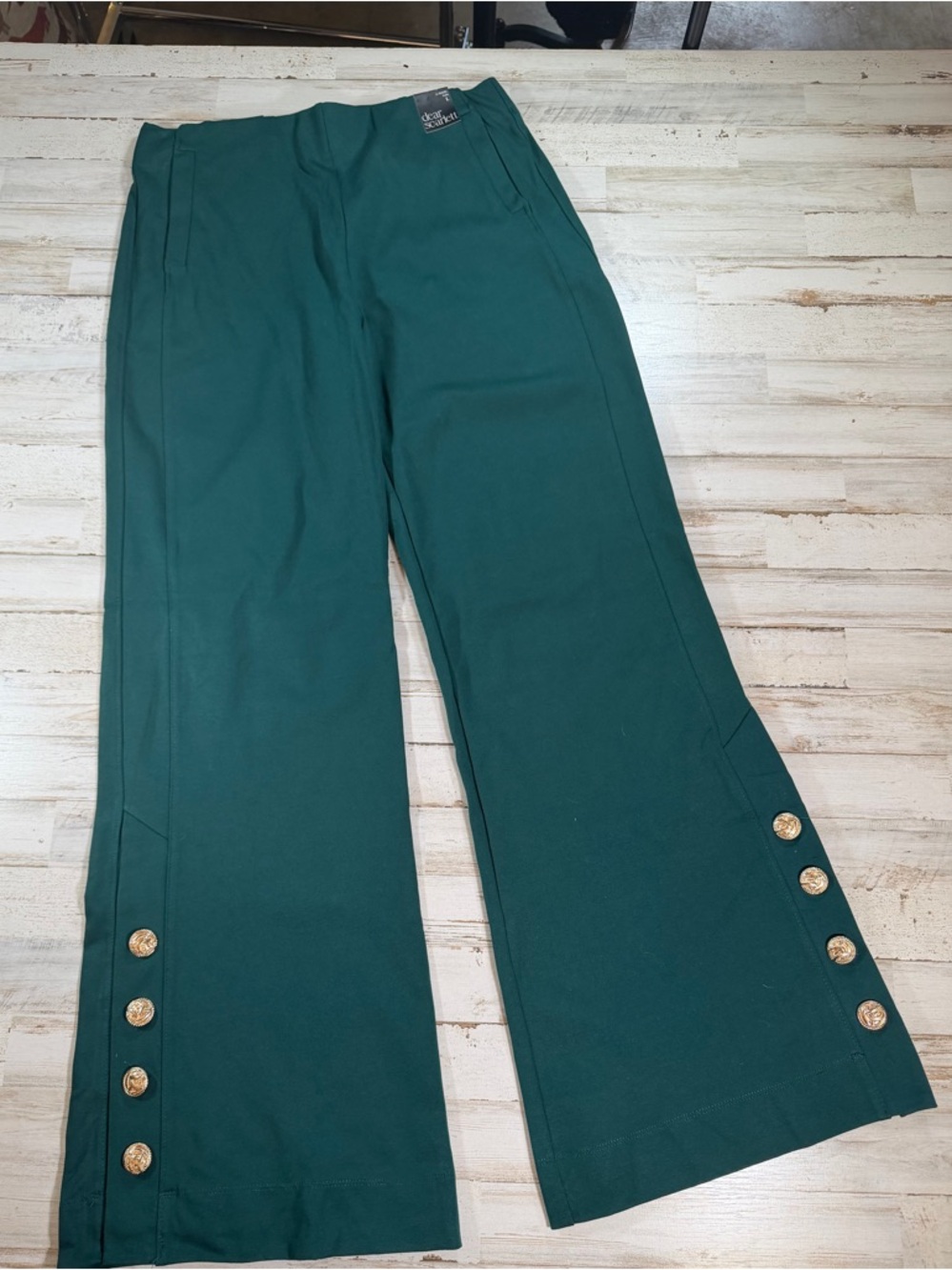 Dear Scarlett Women's Wide Leg Button-Trim Pants in Deep Teal - Picture 2 of 4